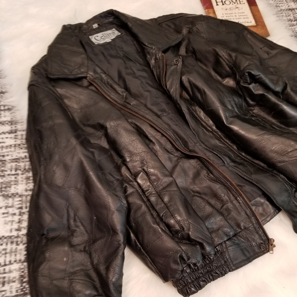 Cellini Vintage Leather Patchwork Bomber Jacket!! - image 4